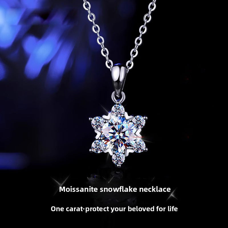 S925 Sterling Silver Moissanite Snowflake Necklace for Women, Light Luxury Niche High-End Clavicle Chain, Elegant Sparkling Fine Jewelry for Daily Wear & Gifting