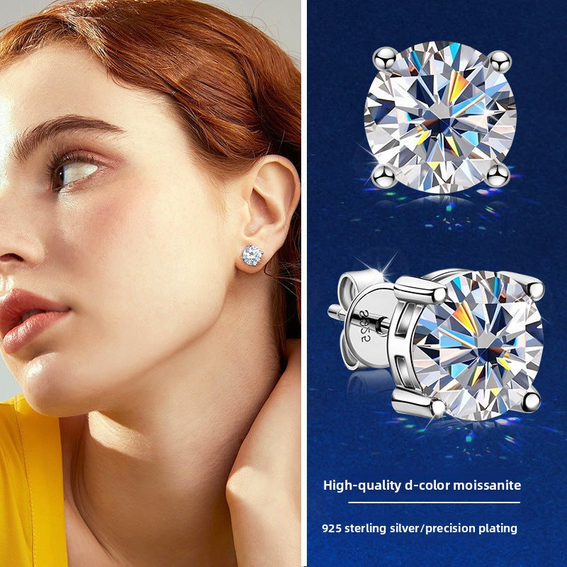 2CT D Color Moissanite Stud Earrings for Women, 925 Sterling Silver with 18K Gold Plated, Luxury High-End Light Luxury Design, Brilliant Sparkle for Daily & Formal Wear