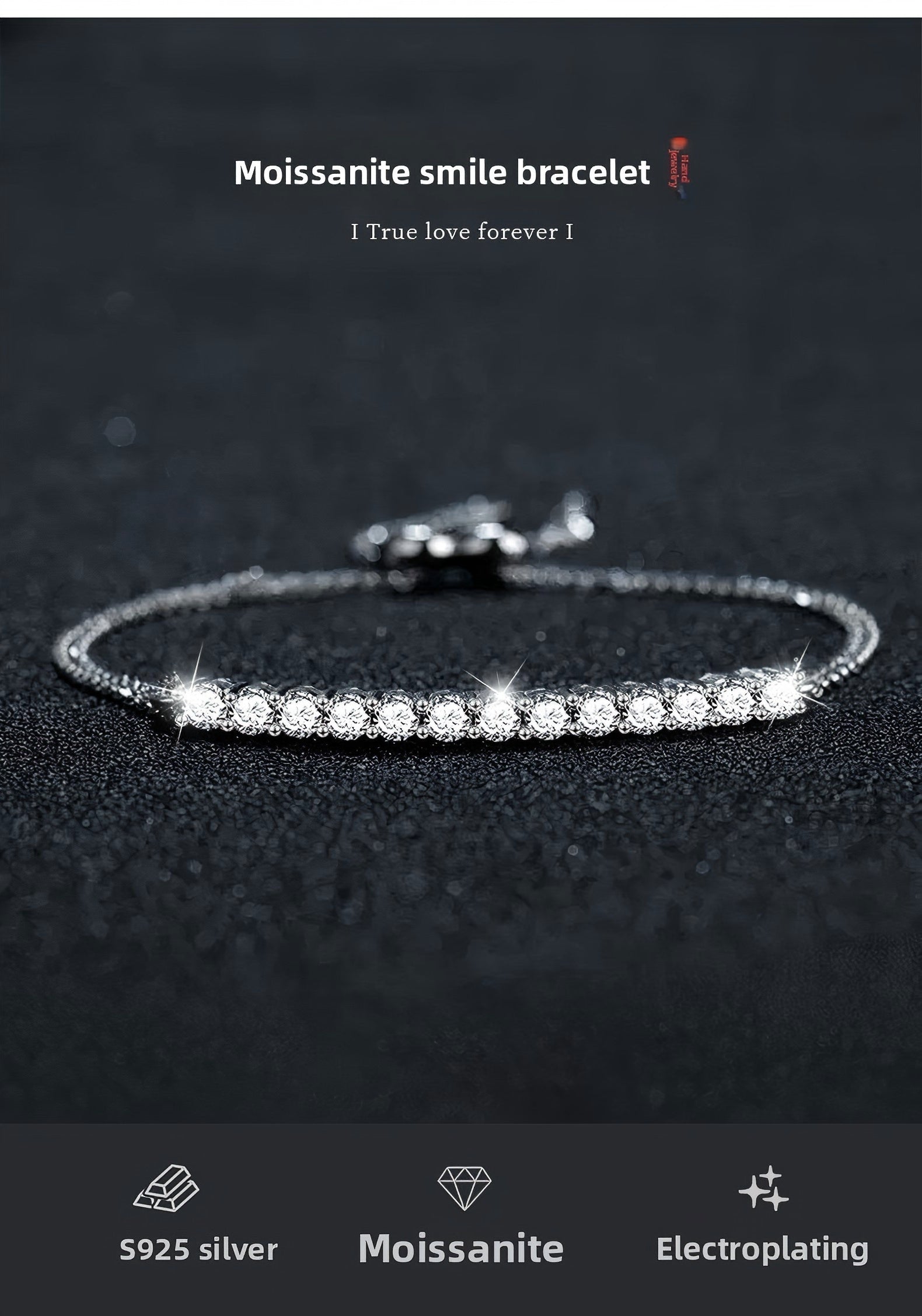 S925 Silver Moissanite Smile Bracelet Women's High-End Adjustable Jewelry