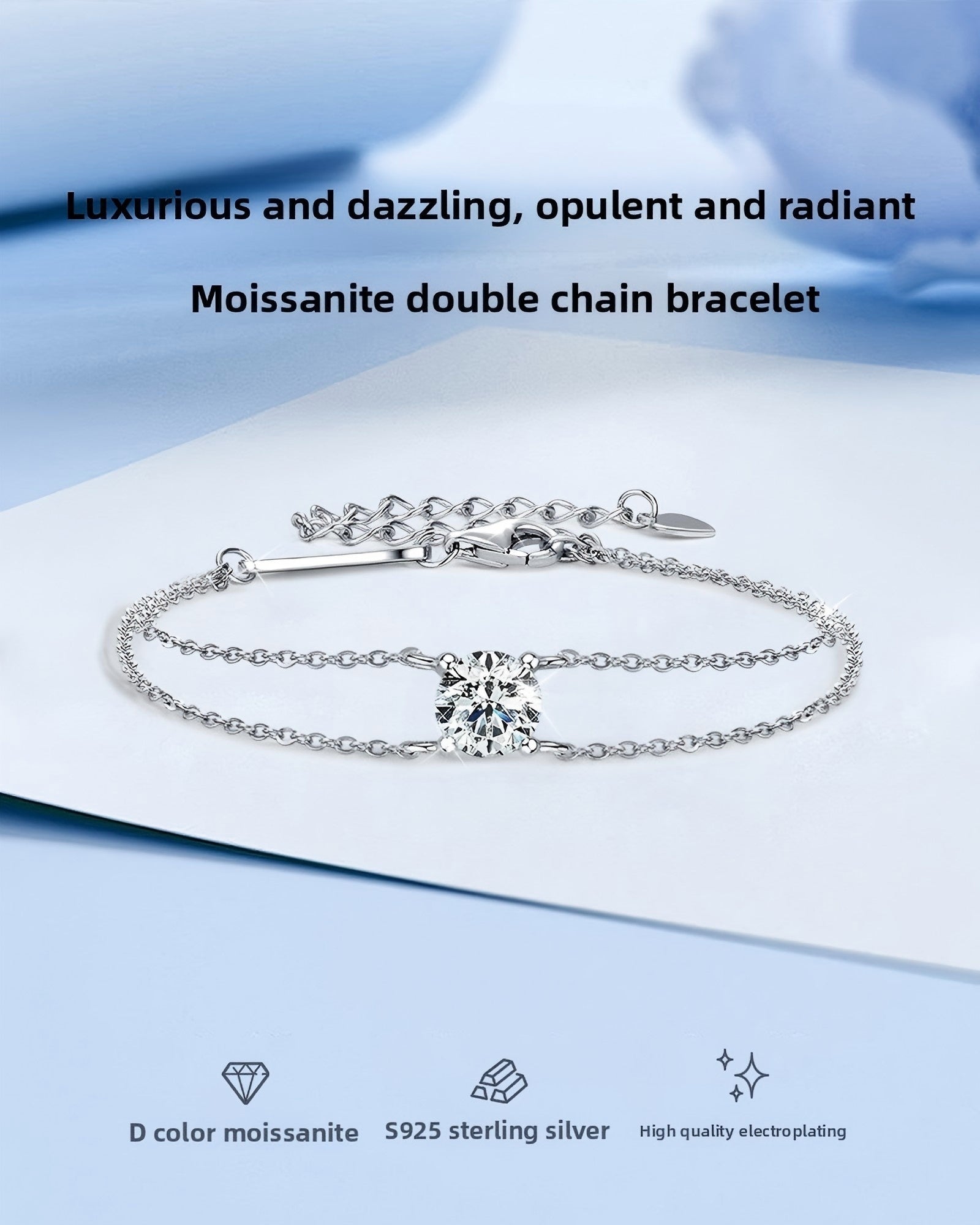 new four-claw moissanite bracelet is crafted from S925 sterling silver. Light luxury, versatile and stylish, it adds an elegant glow to any daily outfit.