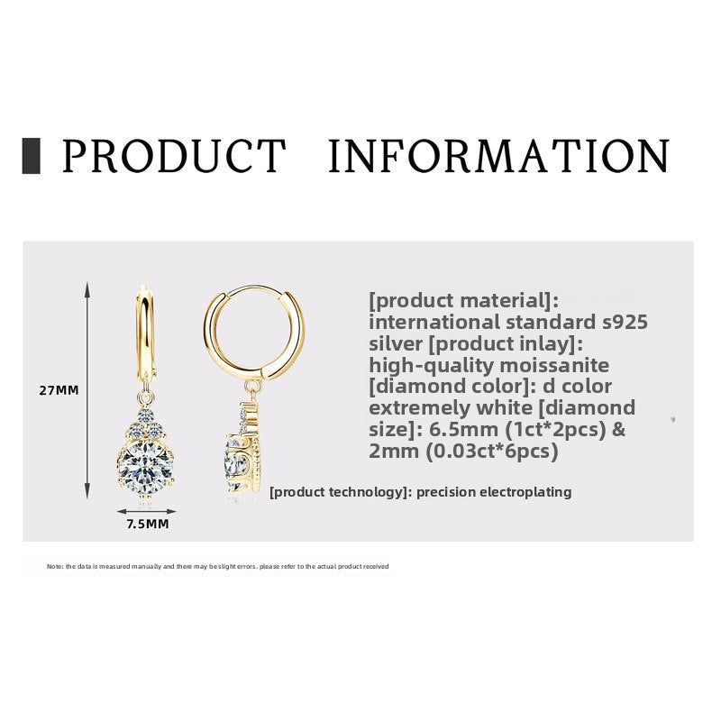 2 Carat Moissanite Crown Earrings for Women, 925 Sterling Silver Luxury Light Luxury Design, Elegant High-End Sparkling Jewelry for Daily & Party Wear