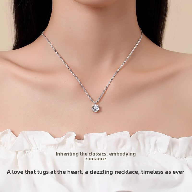 S925 Sterling Silver Sparkling Crown Six-Prong Moissanite Necklace for Women, Light Luxury Premium Starlight Chain, Elegant Fine Jewelry