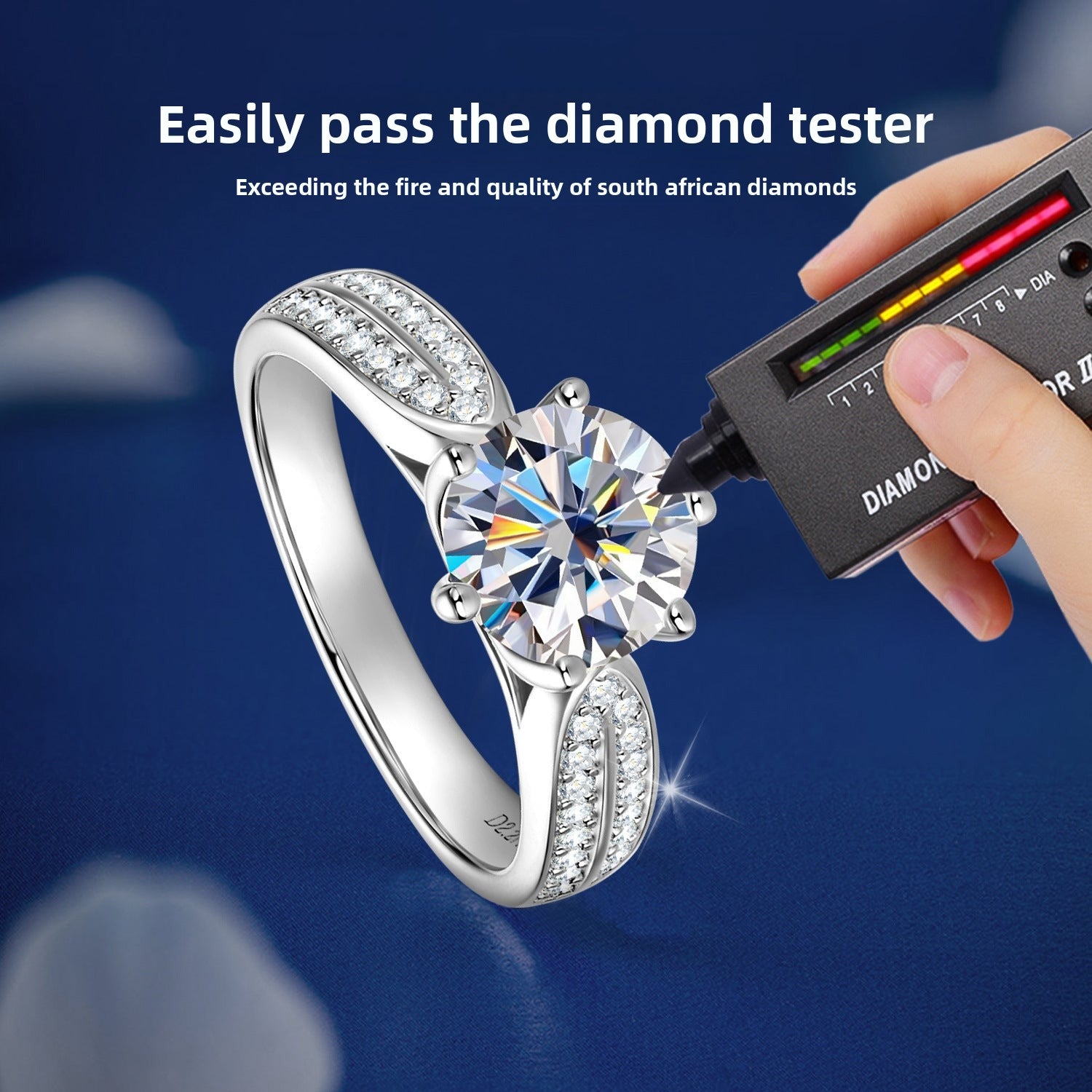 S925 Sterling Silver 1 Carat Classic Moissanite Engagement Ring for Women, Romantic Proposal Wedding Ring, Elegant Fine Jewelry